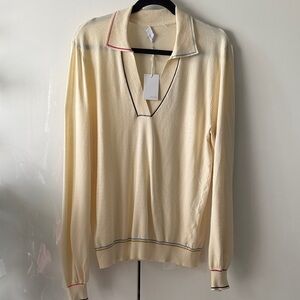 NWT Ecru Cream V-Neck collared Sweater with colorful Trim small